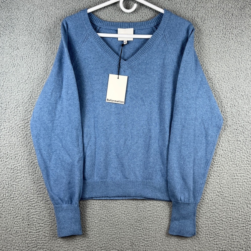 Reformation Saylor Cashmere Blend V-neck Sweater Bluebell Blue XS 1316714BUB0XS